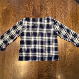 Madewell Women's Shirt Plaid Flannel Blouse Semi Cropped Navy Blue Size S